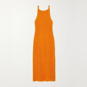 Cult Gaia Yaro Crochet Cotton Blend Midi Slip On Dress Cover Up Marigold Small